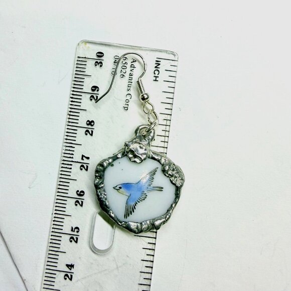 Bluebird Porcelain Earrings Handmade With Recycled China & 925 Silver - Picture 12 of 15